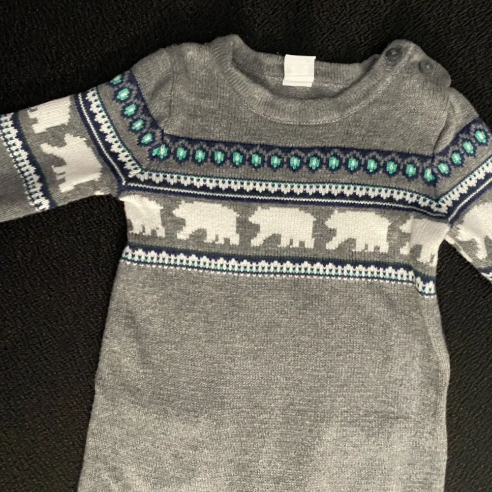Janie and Jack baby Fair Isle Polar Bear one piece knit sweater sz 6 to 12 mths